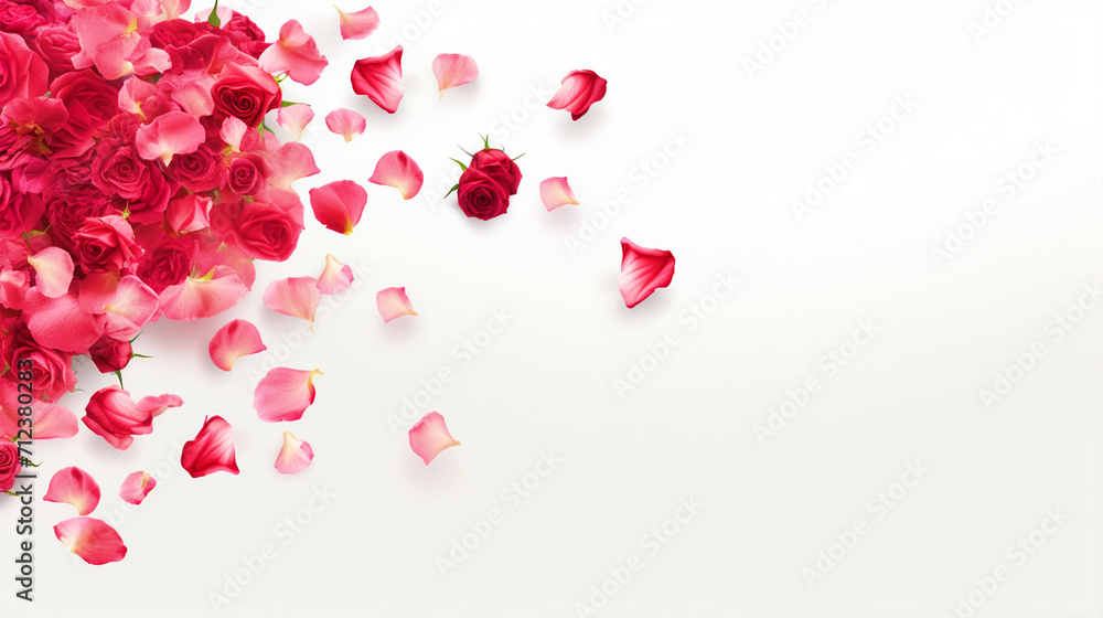 Rose petals on isolated white background with copy text space - ai generative Rose petals on isolated white background with copy text space - ai generative