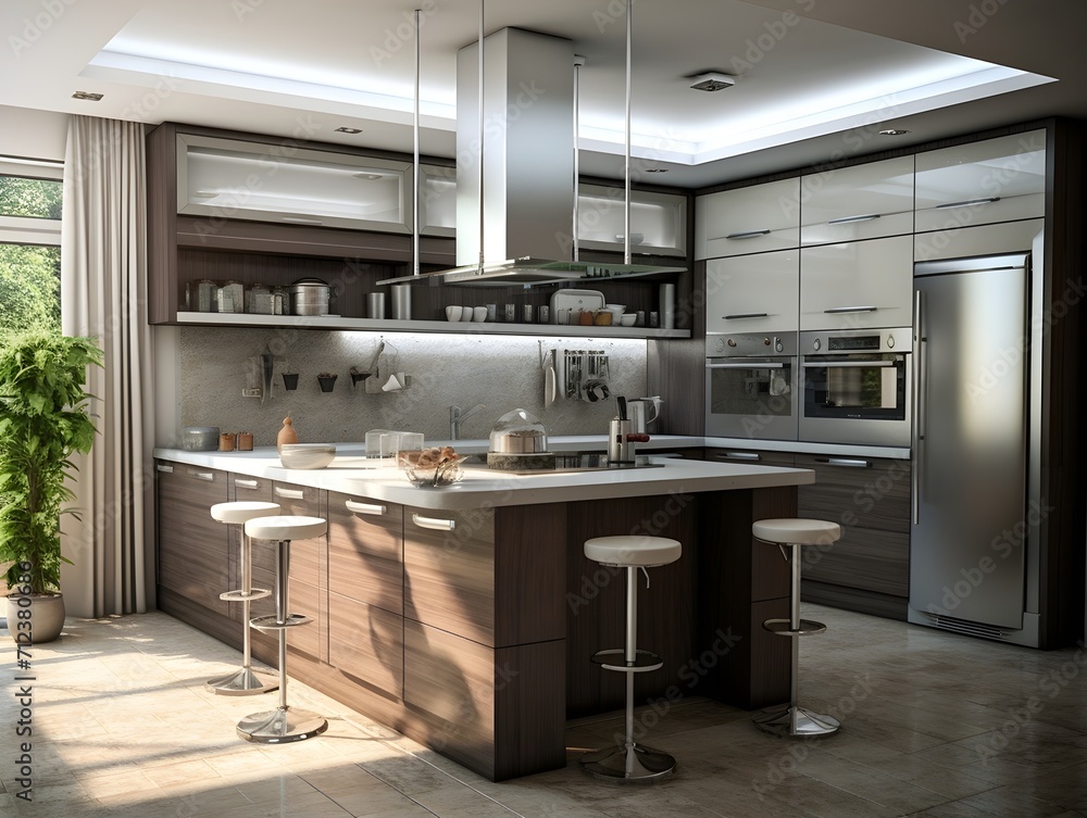 Beautiful kitchen design in a luxury home. Modern kitchen interior design with dining Beautiful kitchen design in a luxury home. Modern kitchen interior design with dining