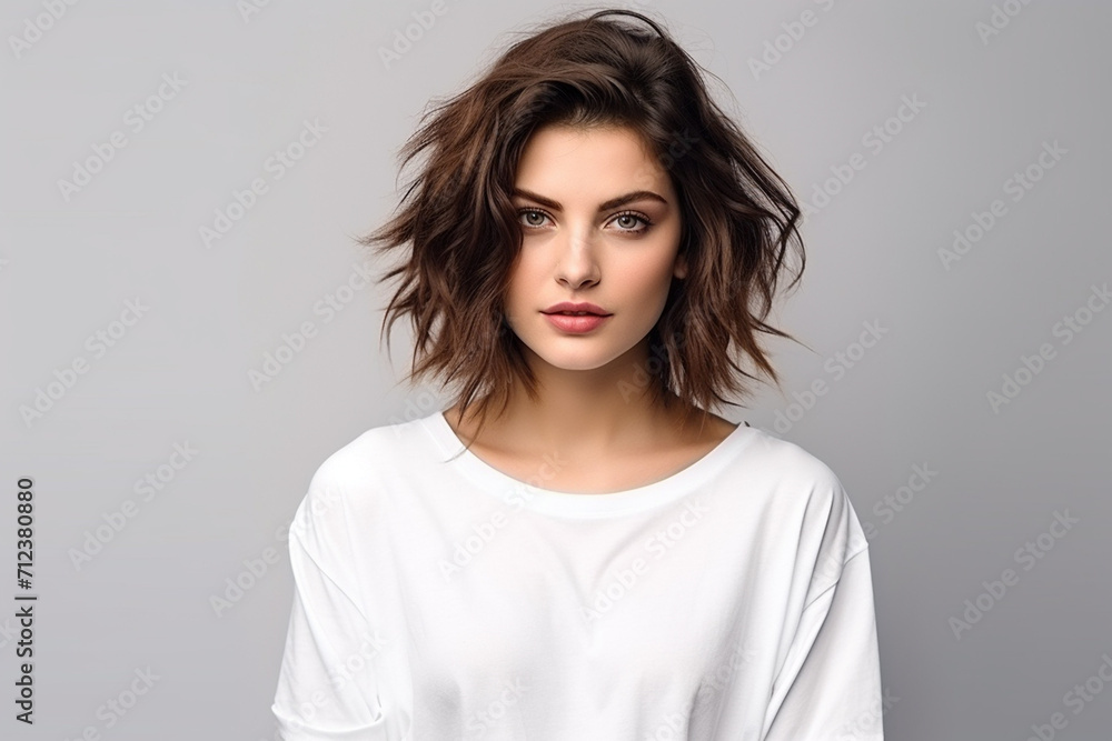 Woman in White Tshirt Mockup created with Generative AI Woman in White Tshirt Mockup created with Generative AI