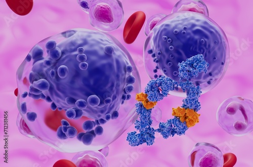 Monoclonal antibody treatment in Acute myeloid leukaemia (AML) - closeup view 3d illustration photo