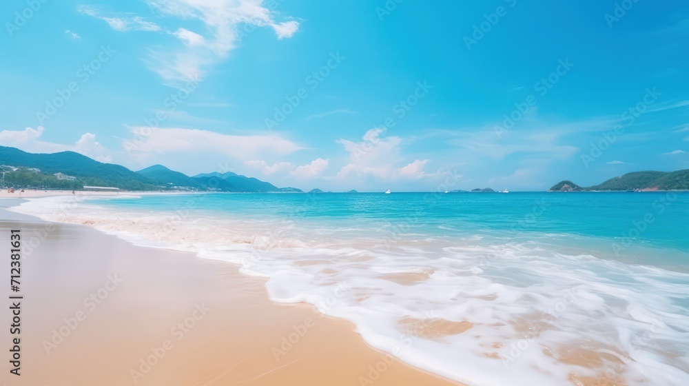 Nature's tropical beauty unfolds on the sandy beach, where the azure sea meets the blue sky in perfect harmony. Nature's tropical beauty unfolds on the sandy beach, where the azure sea meets the blue sky in perfect harmony.