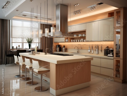 Beautiful kitchen design in a luxury home. Modern kitchen interior design with dining