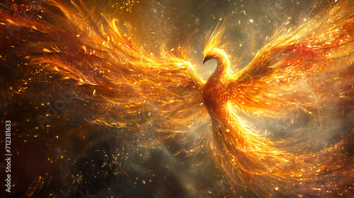 A magnificent stylized phoenix bird. Rebirth concept and symbol. photo