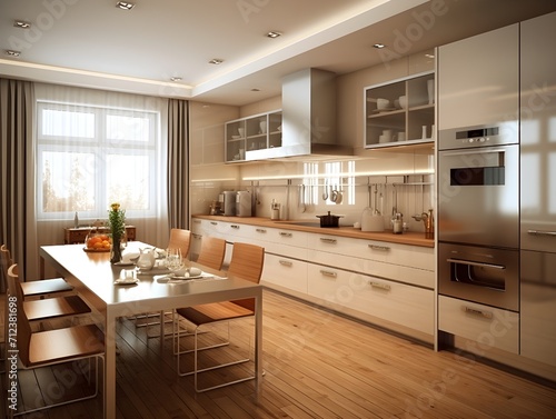 Beautiful kitchen design in a luxury home. Modern kitchen interior design with dining