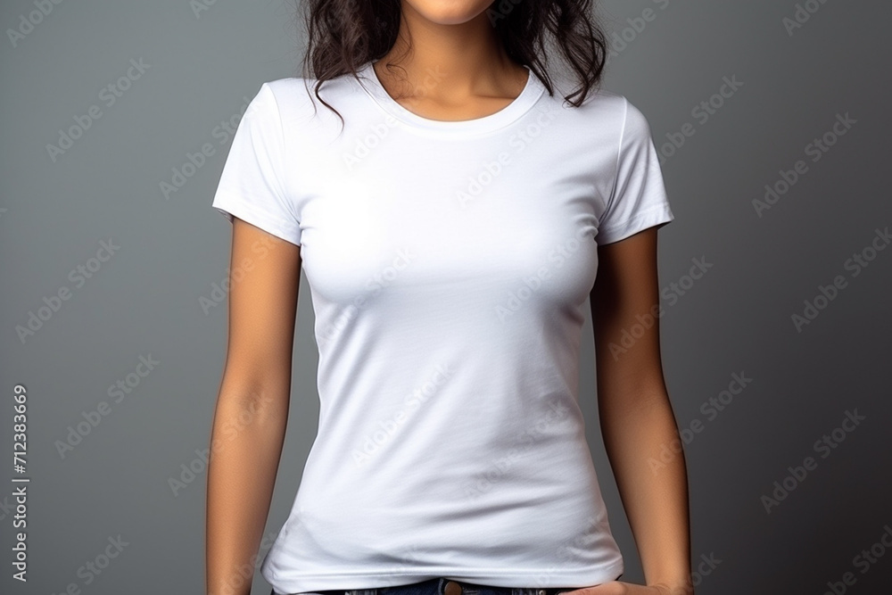 Woman in White Tshirt Mockup created with Generative AI Woman in White Tshirt Mockup created with Generative AI