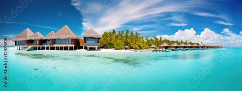 Luxury panoramic view at resort on turquoise seascape background. beautiful beach. Travel banner on summer