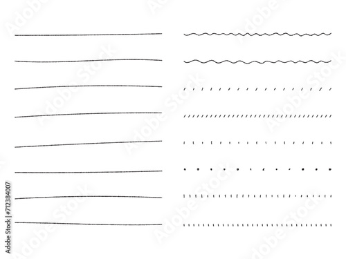 手書きのクレヨン風の飾り罫のあしらいセット　　かわいいおしゃれな罫線　白黒