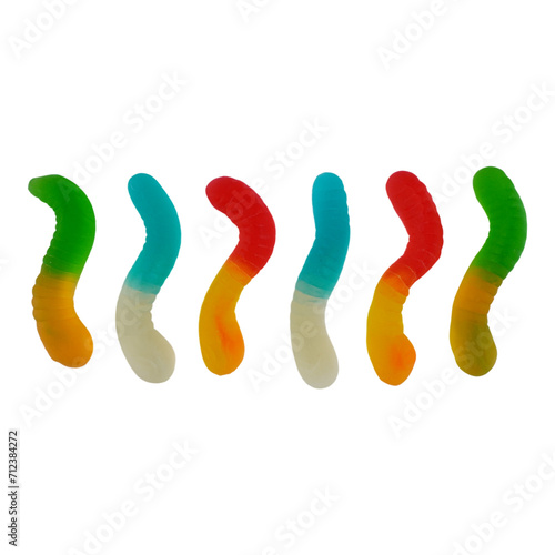 Neon worm gummy candy isolated transparent