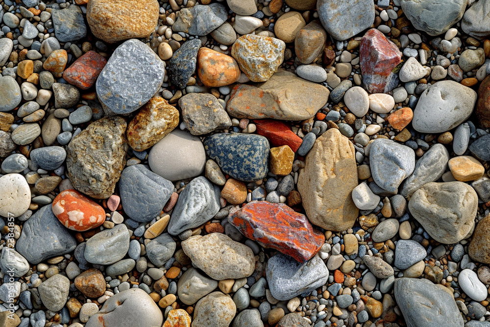 A rocky beach with intricate patterns of pebbles and stones A rocky beach with intricate patterns of pebbles and stones