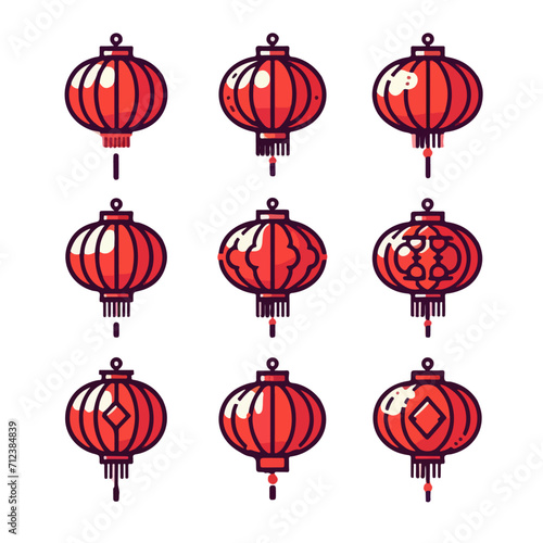 Illustration set of Chinese lantern. Flat and minimalist design. Happy Chinese new year