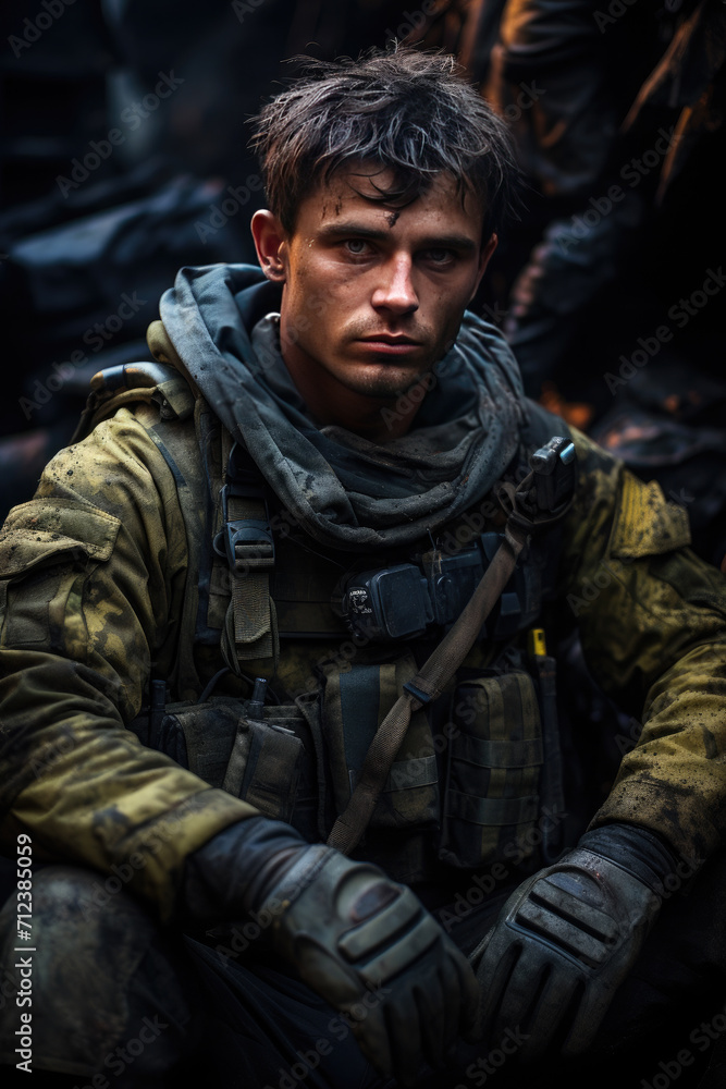 Portrait warrior, soldier, military man. War in Ukraine,