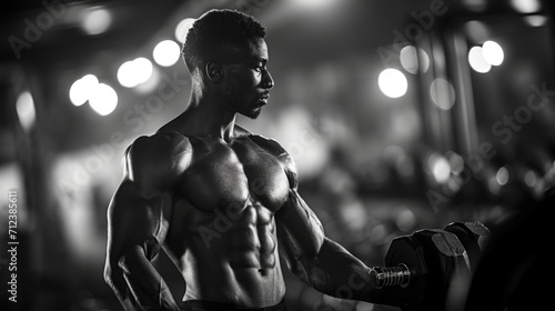 Dramatic Monochrome Image of a Focused Athlete Lifting Weights photo