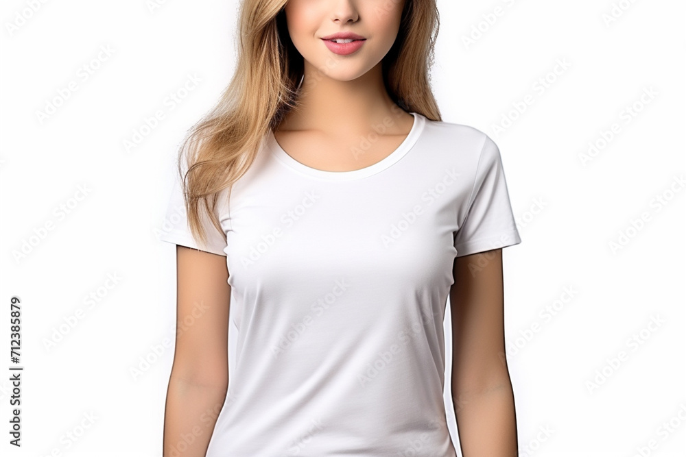 Woman in White Tshirt Mockup created with Generative AI Woman in White Tshirt Mockup created with Generative AI