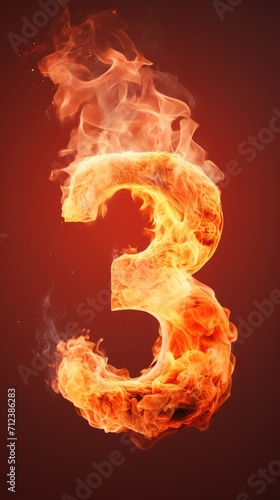 fire number 3 made of fire flames. number three symbol. isolated on black. hot red and orange symbol