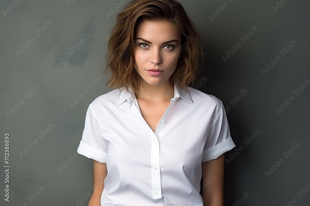 Fototapeta premium Woman in White Tshirt Mockup created with Generative AI