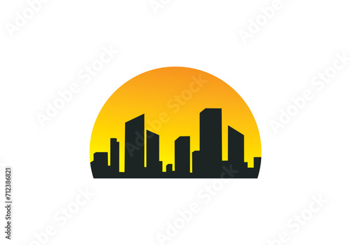 sunset building logo flat vector illustration logo stamp collection of rocky mountain top peaks  camping outdoor adventure