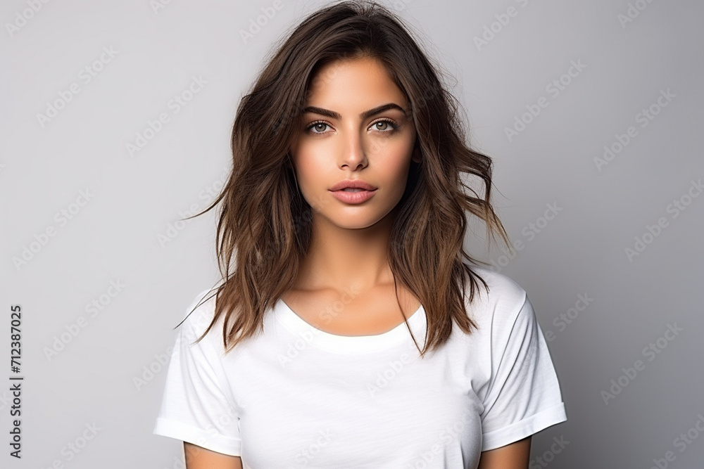 Woman in White Tshirt Mockup created with Generative AI Woman in White Tshirt Mockup created with Generative AI