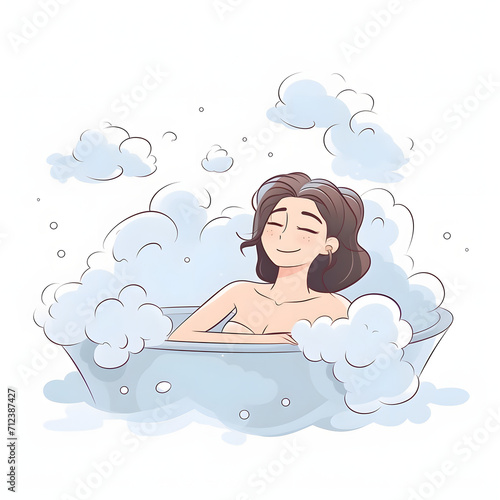 Person enjoying a relaxing bath isolated on white background  hand drawn  png 