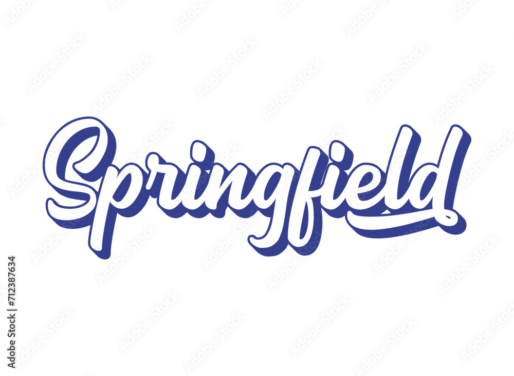 Handwritten word Springfield. Name of State capital of Illinois. 3D vintage, retro lettering for poster, sticker, flyer, header, card, clothing Handwritten word Springfield. Name of State capital of Illinois. 3D vintage, retro lettering for poster, sticker, flyer, header, card, clothing