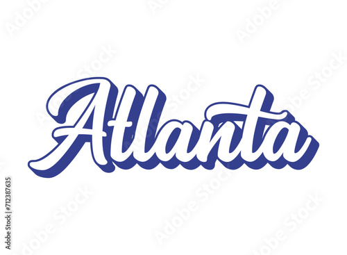 Handwritten word Atlanta. Name of State capital of Georgia. 3D vintage, retro lettering for poster, sticker, flyer, header, card, clothing