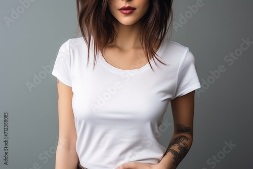 Woman in White Tshirt Mockup created with Generative AI