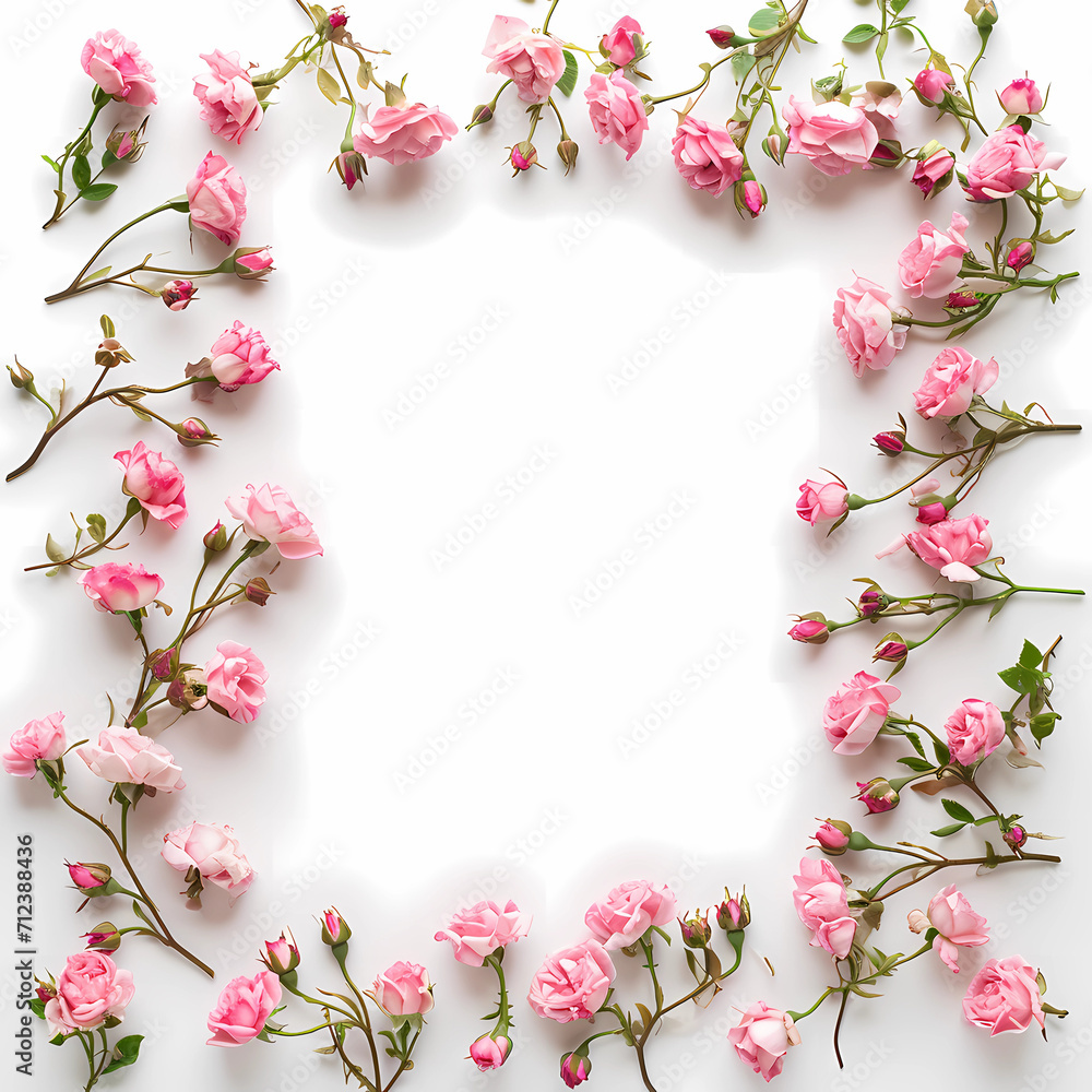 frame of pink flowers, minimalist yet charming background featuring small pink roses, card invitation, digital card, mothers day, love, Valentines day frame of pink flowers, minimalist yet charming background featuring small pink roses, card invitation, digital card, mothers day, love, Valentines day