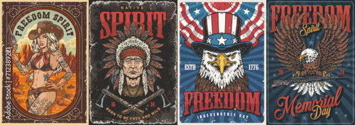 USA colorful set stickers vintage