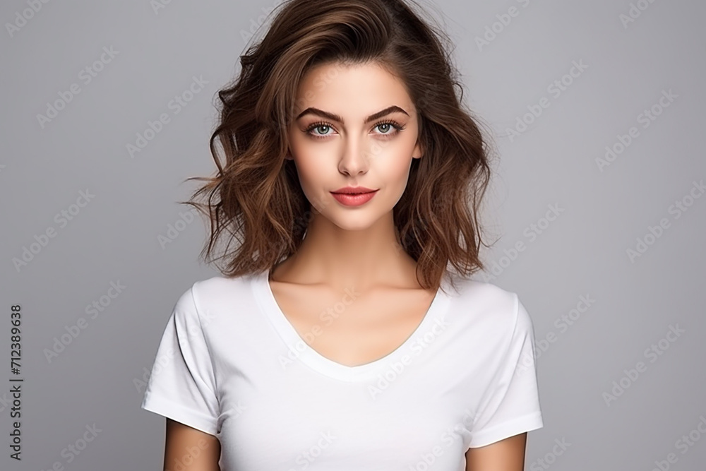 Woman in White Tshirt Mockup created with Generative AI