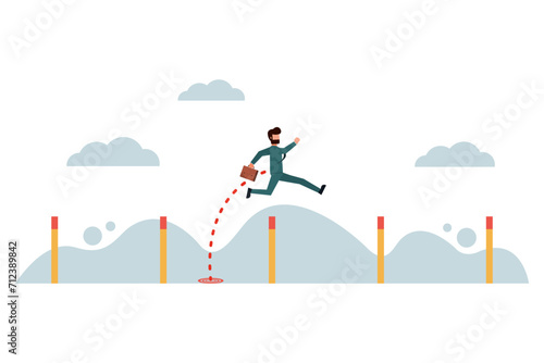 Businessman jumping over obstacles. Overcome obstacles to achieve better goals. A good businessman who never gives up and overcomes obstacles. Business concept. Vector illustration flat design style photo