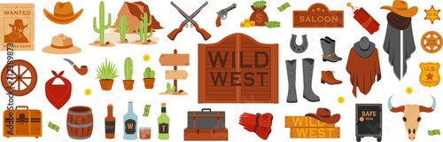 Wild west cartoon icons set vector illustration.