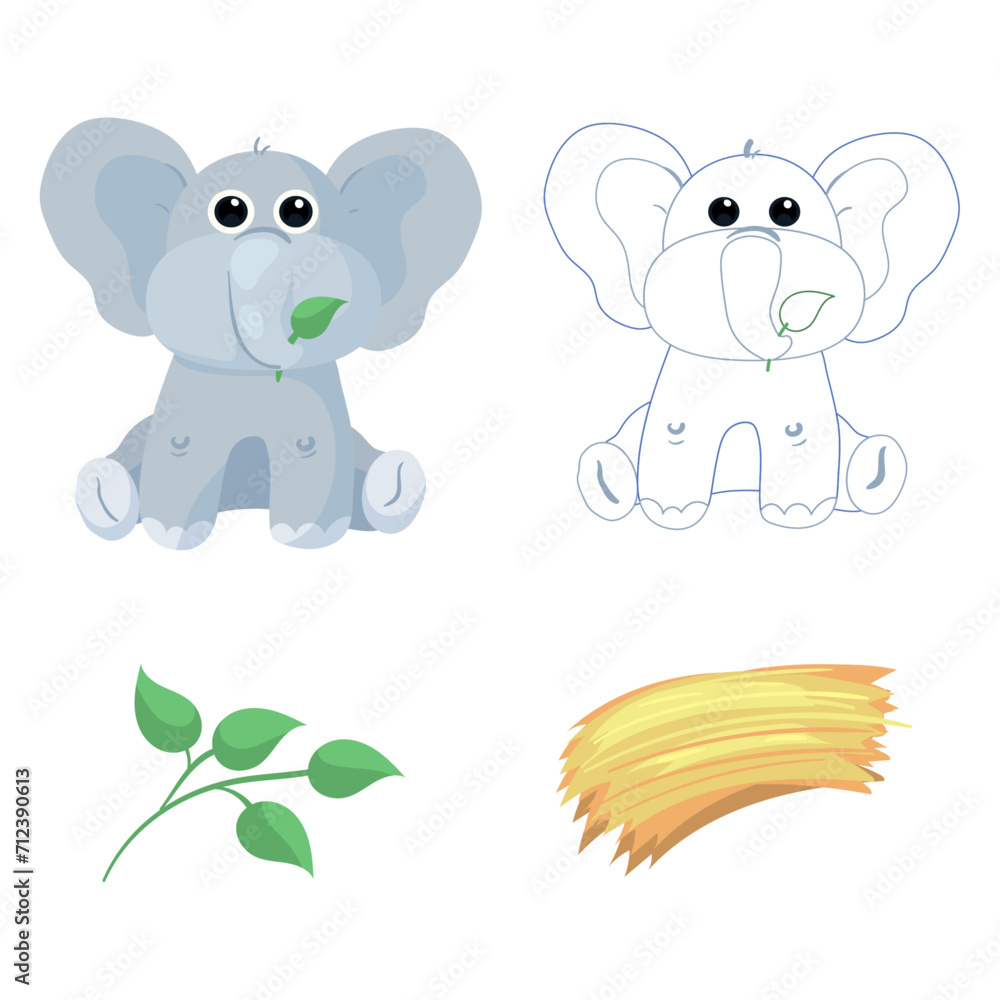 Cute flat vector illustration and pattern with giraffe,crocodile,monkey and lion.Illustration of the food these animals eat and coloring of these animals.