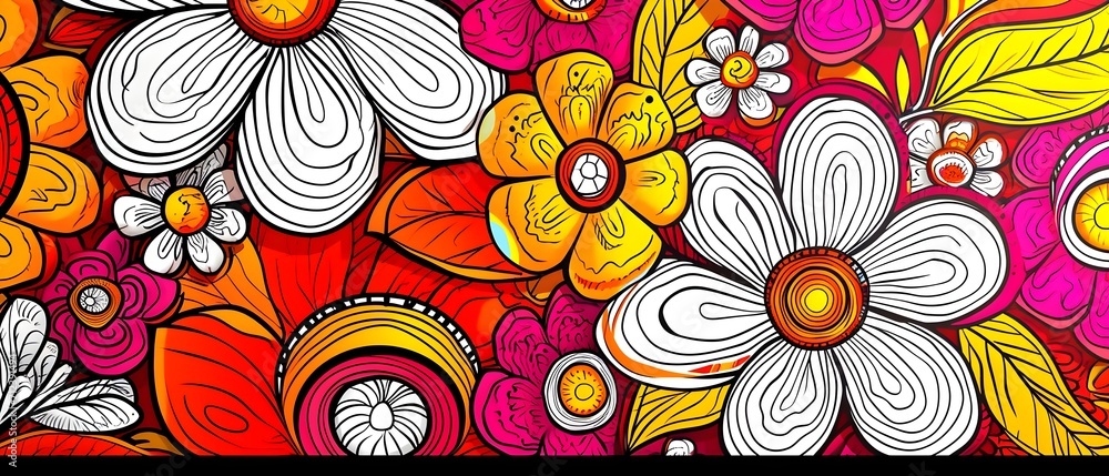 Vibrant Floral Mural with Abstract Design