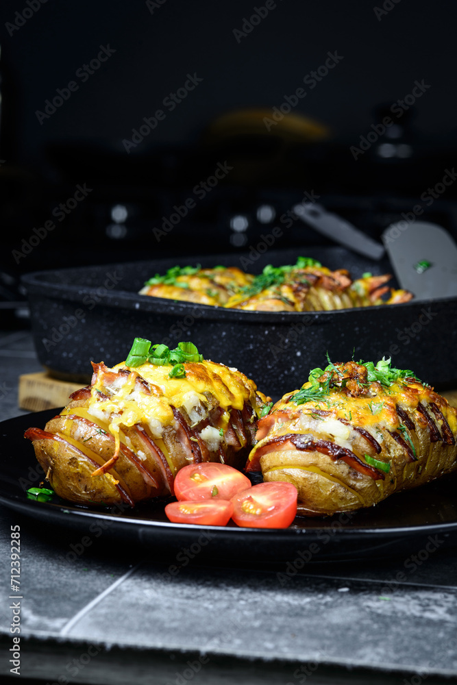 Hasselback potatoes with meat and herbs Hasselback potatoes with meat and herbs
