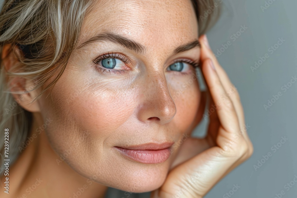Close-up photo of adult woman touching her skin, she applies moisturizing cream balm. Cosmetology, plastic surgery, healthy lifestyle. Radiant skin. Advertising of cream, skin health products Close-up photo of adult woman touching her skin, she applies moisturizing cream balm. Cosmetology, plastic surgery, healthy lifestyle. Radiant skin. Advertising of cream, skin health products