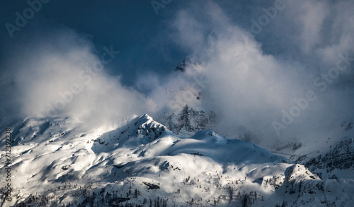 Snow on Mount Canin and Montasio. Spring snow