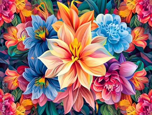 Vibrant Floral Tapestry Illustration