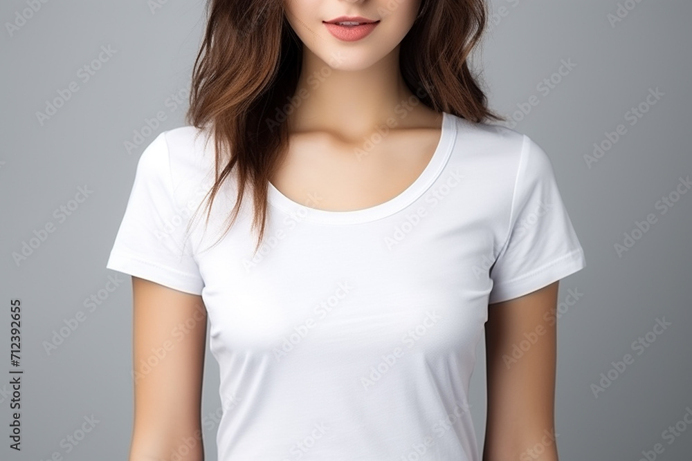 Woman in White Tshirt Mockup created with Generative AI Woman in White Tshirt Mockup created with Generative AI