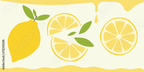 Fruit flat minimal illustration.Banner with juicy lemons.

