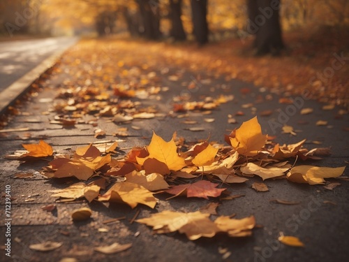 Autumn's Remnants: A Nostalgic Canvas of Broken Leaves, Capturing the Timeless Beauty of Fall on Winding Roads