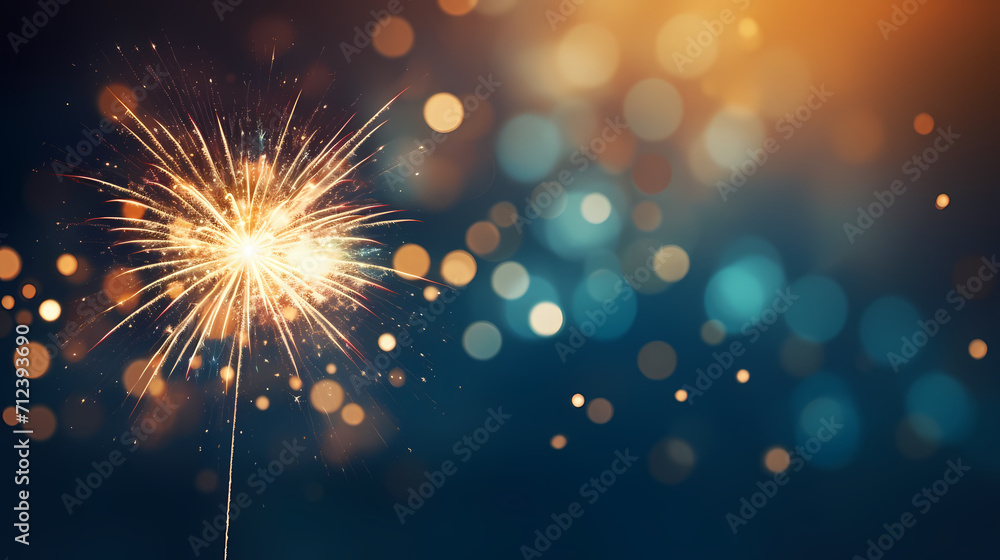 Fototapeta premium Happy New Year, burning fireworks with bokeh light background