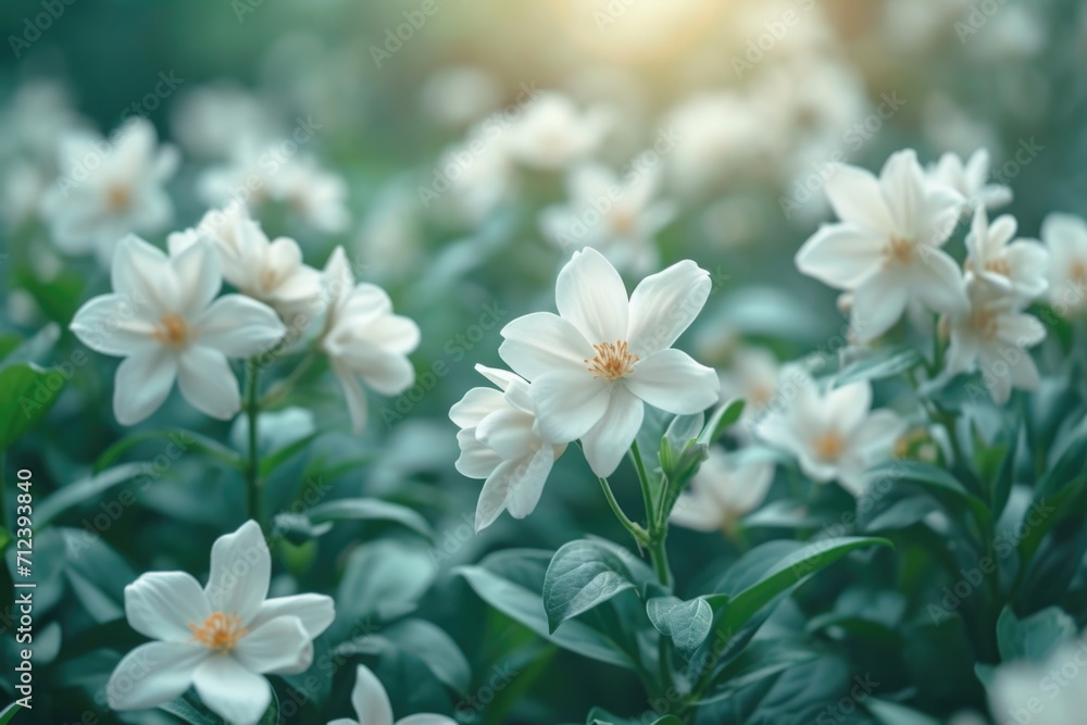 Beautiful white flowers in the garden, selective focus, vintage tone