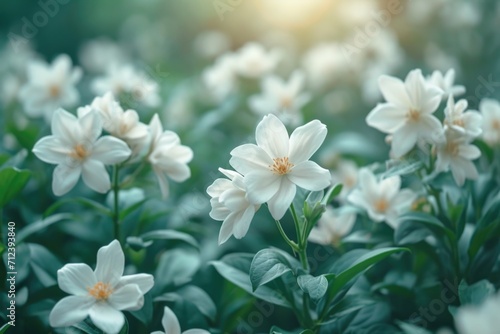 Beautiful white flowers in the garden, selective focus, vintage tone