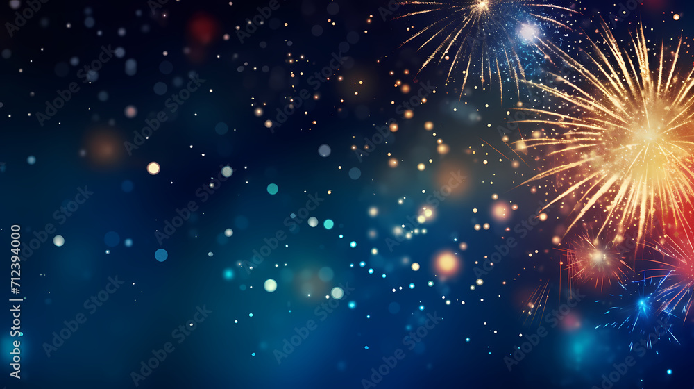 Fototapeta premium Happy New Year, burning fireworks with bokeh light background