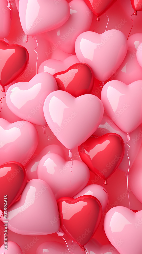 Valentine's day background with heart shaped balloons. 3d render