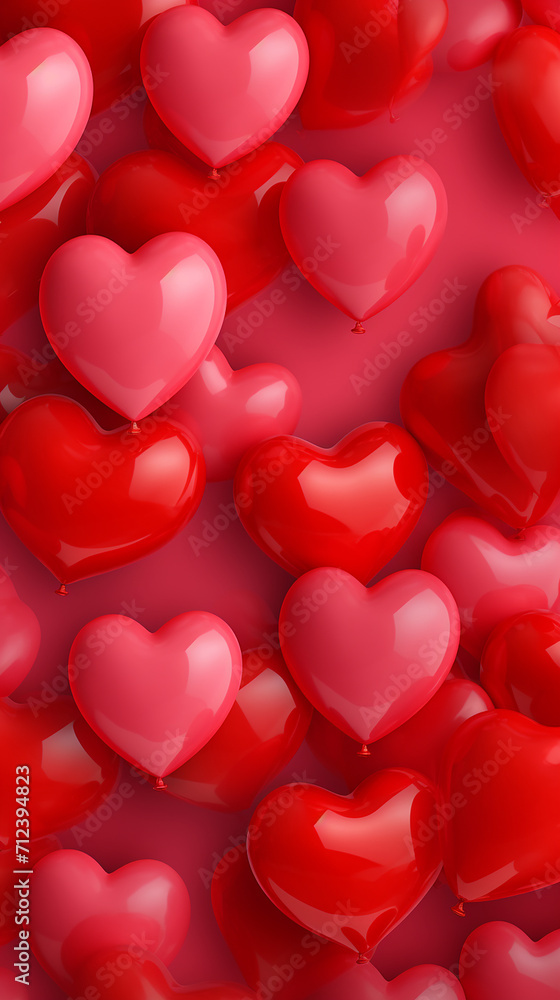 Valentine's day background with red hearts. 3d render