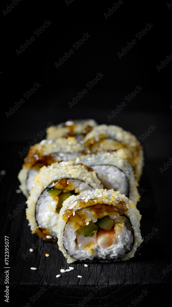 Still life from sushi. Dark and moody style Still life from sushi. Dark and moody style