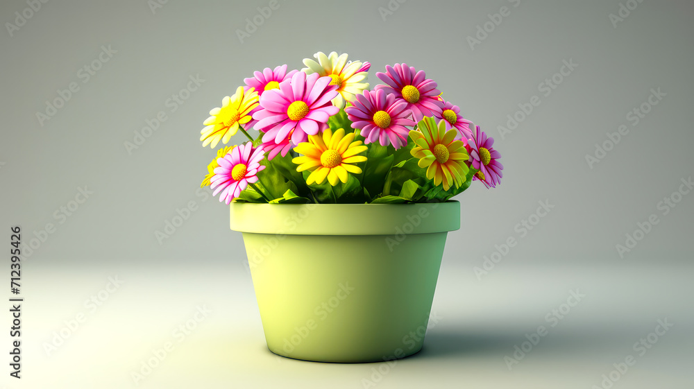 Bunte 3D Blumen in einem Topf auf transparenten Hintergrund. Bunte 3D Blumen in einem Topf auf transparenten Hintergrund.