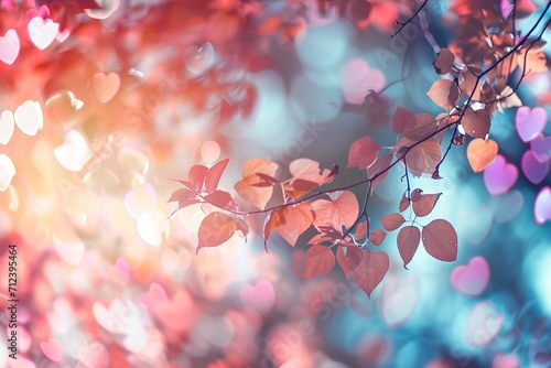 The nature background s color tones appeared blurred with the light and sky shining through the leaves The pastel color tones resembled a multicolored white hearts wallpaper giving off a vin