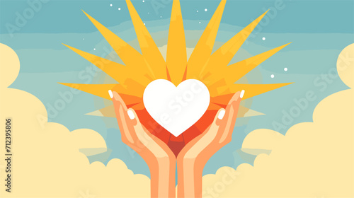 Abstract hands forming a heart with a sun at the center emphasizing the role of sunlight in mental health .simple isolated line styled vector illustration