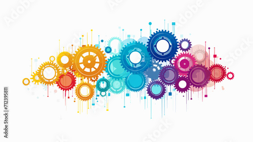 Abstract gears forming a rainbow signifying the variety of positive elements contributing to health .simple isolated line styled vector illustration